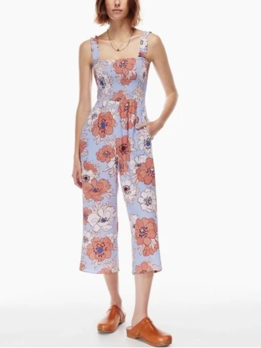 Aritzia Wilfred Chianti Jumpsuit Floral Printed Wide Leg Cropped Size Small